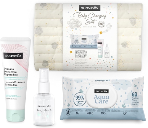 Suavinex set de paseo (1 pomada protectora reparadora 75 ml + 60 toallitas aqua + baby cologne sense