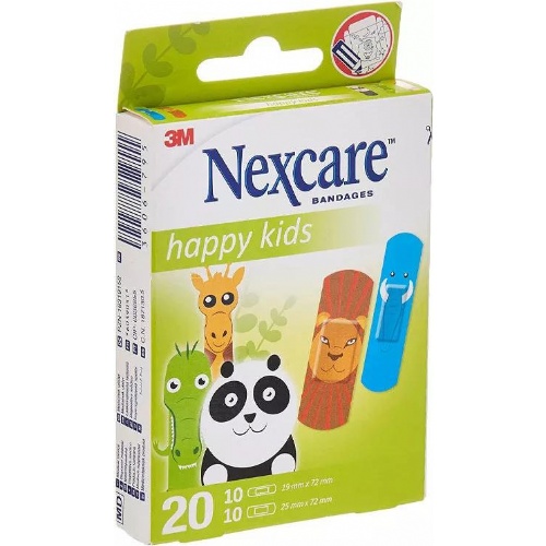 3m nexcare active happy kids - aposito adhesivo (animals 10 unidades 25 mm x 72 mm + 10 unidades 19 