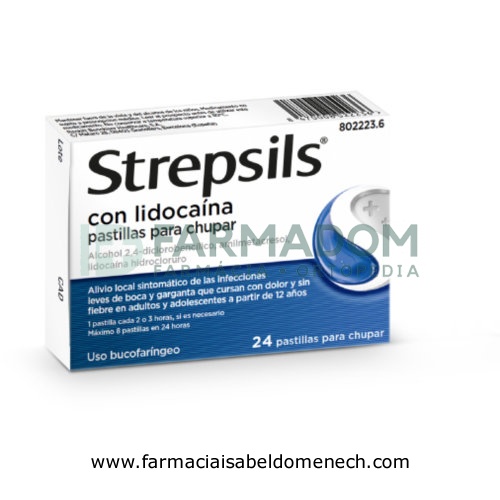 STREPSILS CON LIDOCAINA PASTILLAS PARA CHUPAR , 24 pastillas