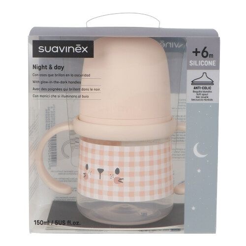 Biberon silicona - suavinex entrena antiderrame asas (+ 6 meses 1 unidad first 150 ml)