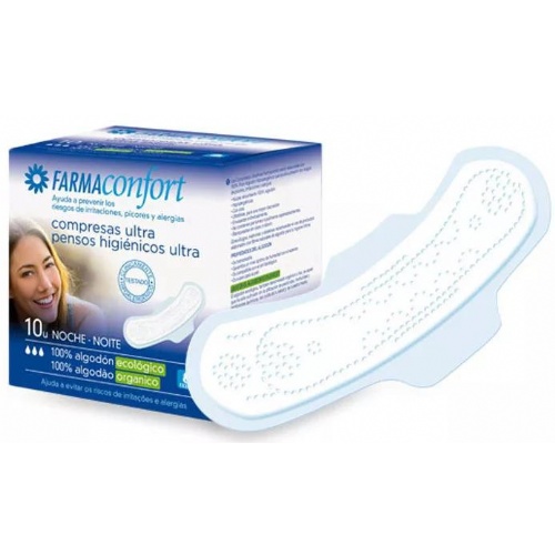 COMPRESAS ULTRAFINAS 100% ALGODON - FARMACONFORT (NOCHE ALAS 10 U)