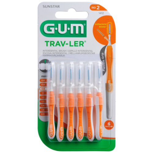 Cepillo interdental viaje gum 1412 trav-ler ultrafino 0.9 mm cilindrico 6 unidades - gum 1412 trav-l