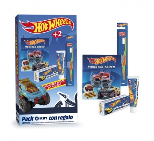 Pack hotwheels cepillo+pasta+monster