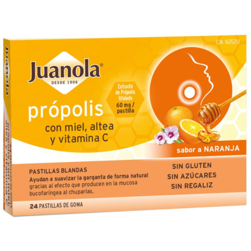 Juanola propolis miel altea y vitamina c  24 pastillas sabor naranja