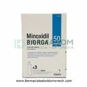 MINOXIDIL BIORGA 50 MG/ML SOLUCION CUTANEA , 3 frascos de 60 ml y 3 accionadores con boquilla y 2 ac
